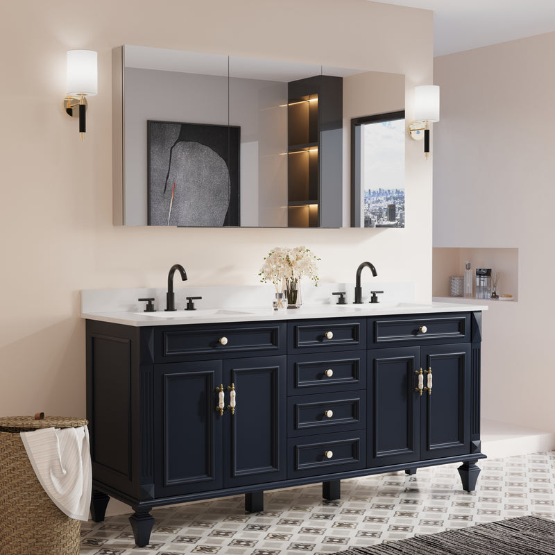 60 in. x 30 in. Copper-Free Tri-Views Mirror Medicine Cabinet with Adjustable Shelves and Triple Swing Doors