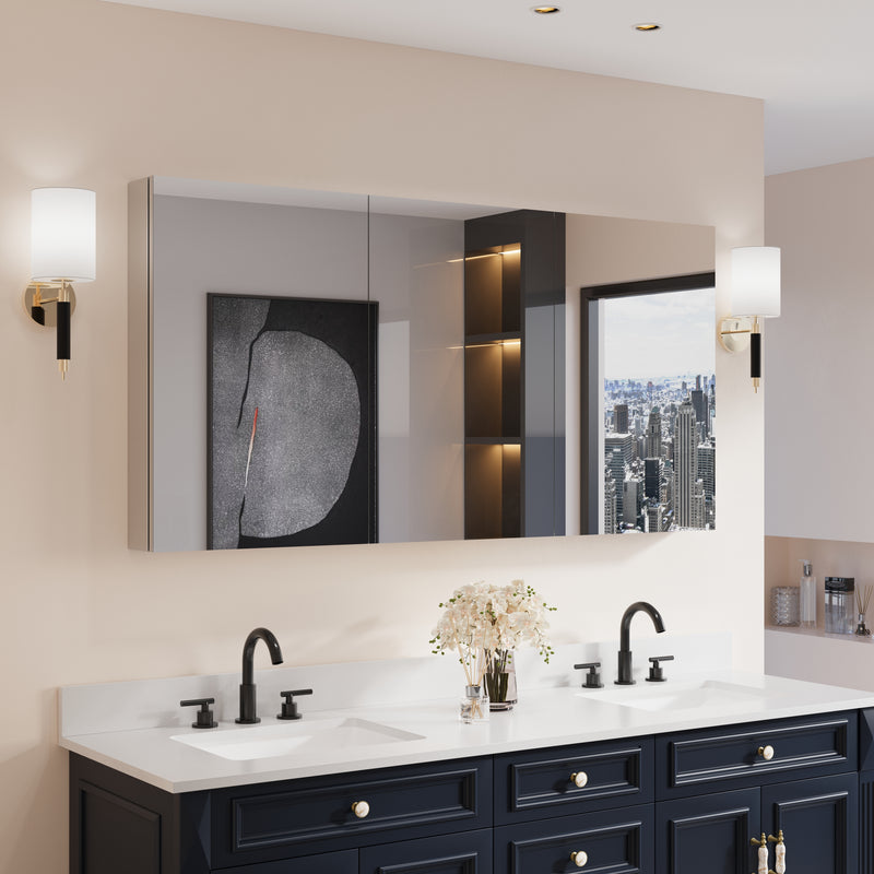 60 in. x 30 in. Copper-Free Tri-Views Mirror Medicine Cabinet with Adjustable Shelves and Triple Swing Doors