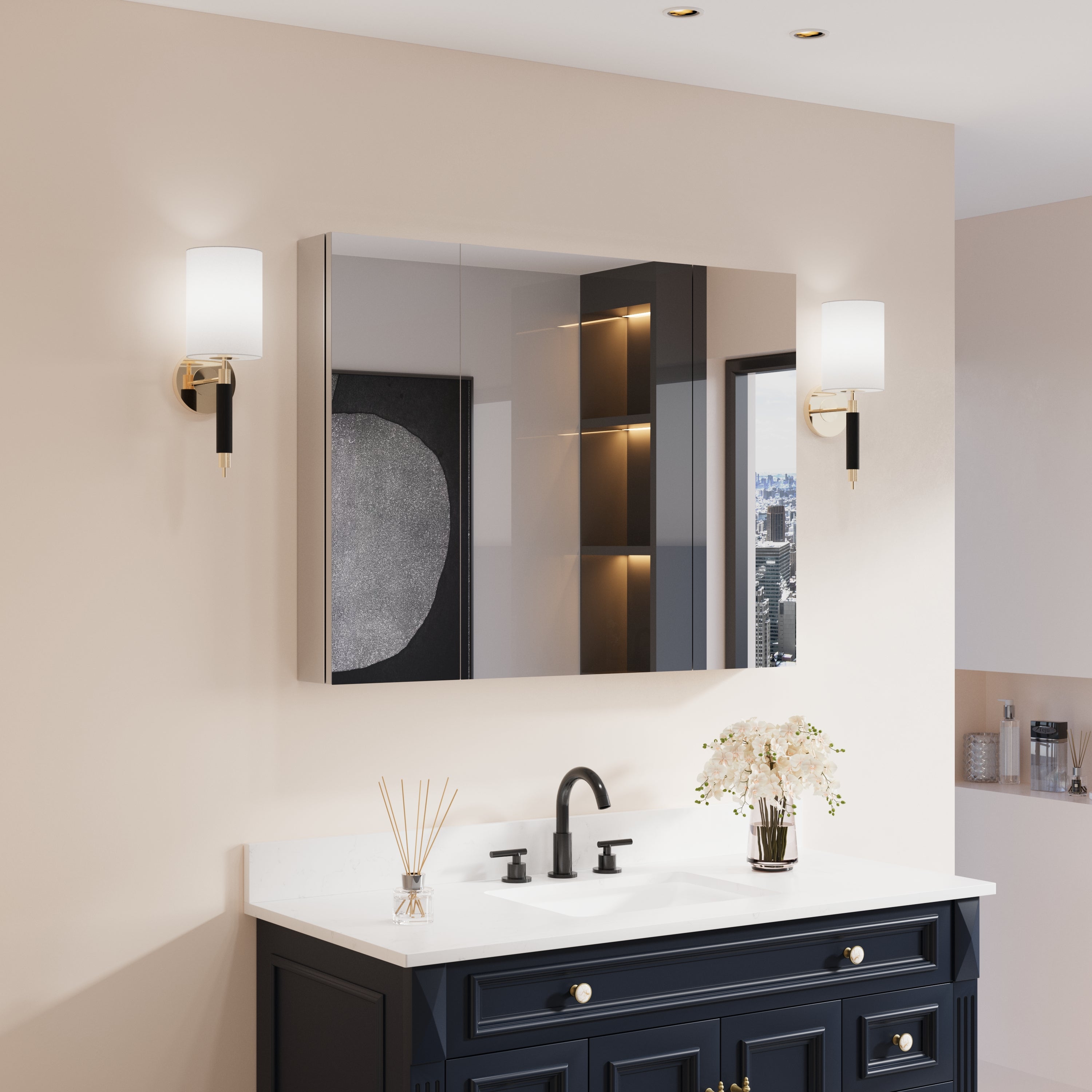 40 in.x 30 in. Copper-Free Tri-Views Mirror Cabinet with Adjustable Sh ...