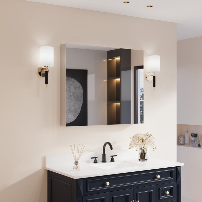 36 in.x 30 in. Copper-Free Tri-Views Mirror Cabinet with Adjustable Shelves and Dual Swing Doors