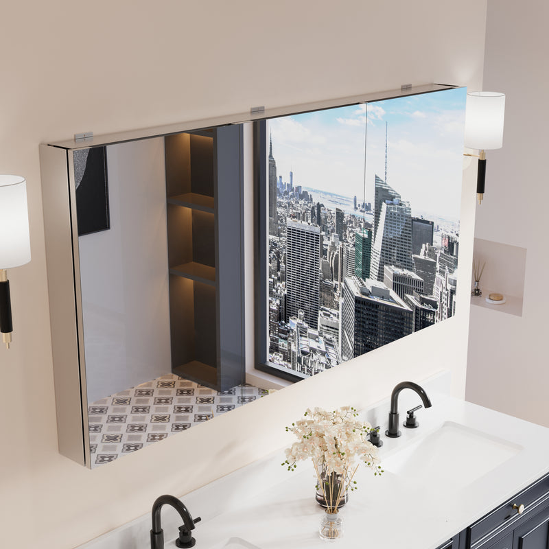 60 in. x 30 in. Copper-Free Tri-Views Mirror Medicine Cabinet with Adjustable Shelves and Triple Swing Doors