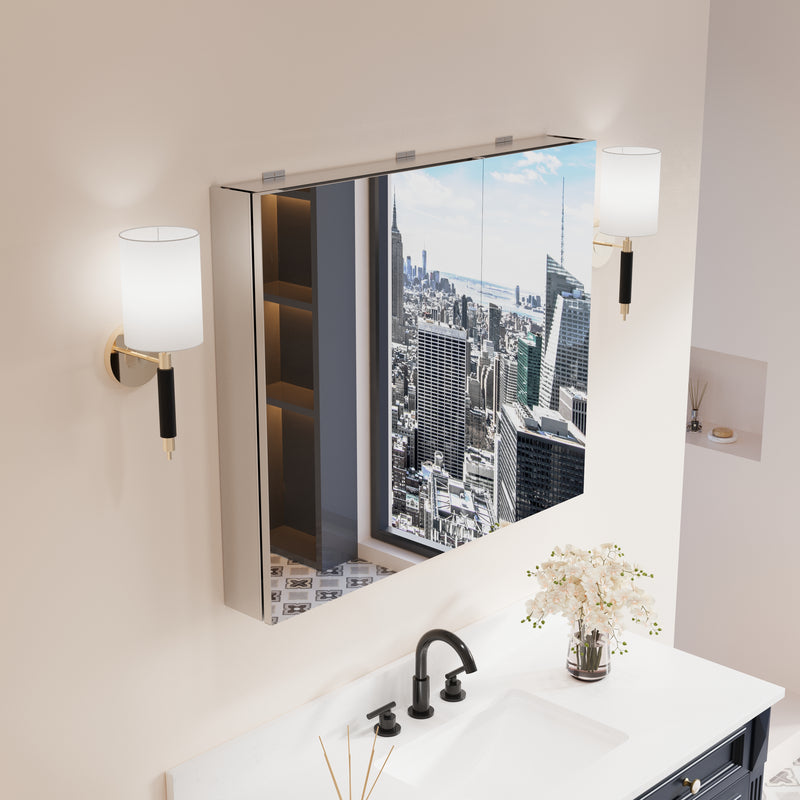36 in.x 30 in. Copper-Free Tri-Views Mirror Cabinet with Adjustable Shelves and Dual Swing Doors