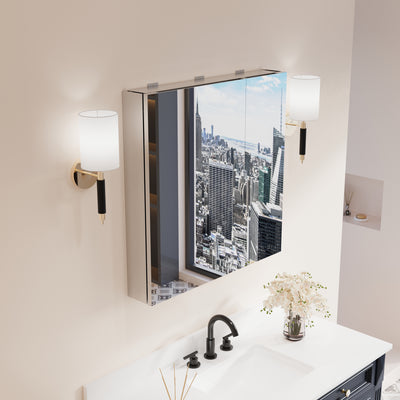 30 in.x 30 in. Copper-Free Tri-Views Mirror Cabinet with Adjustable Shelves and Dual Swing Doors