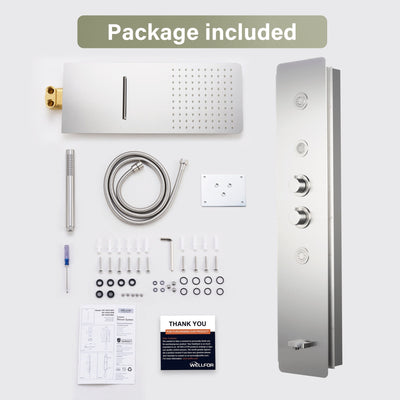 Luxury Thermostatic 4-Function Stainless Steel Shower System with Ultra-Thin Dual-Function Rainfall Head, Handheld, Body Jets
