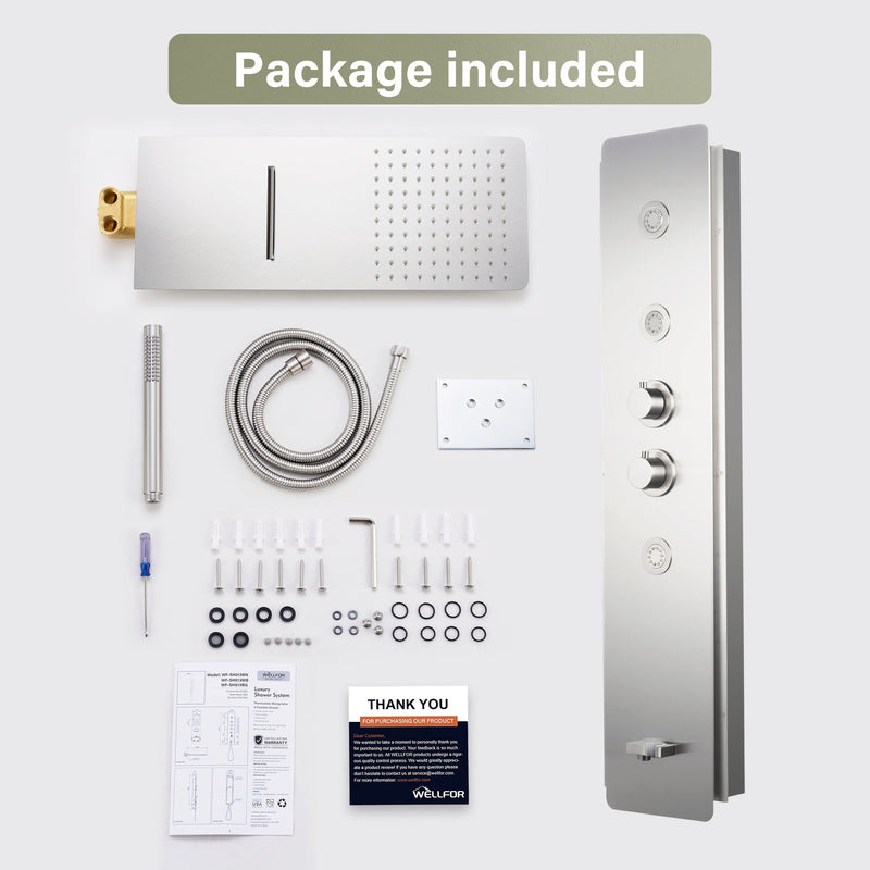 Luxury Thermostatic 4-Function Stainless Steel Shower System with Ultra-Thin Dual-Function Rainfall Head, Handheld, Body Jets