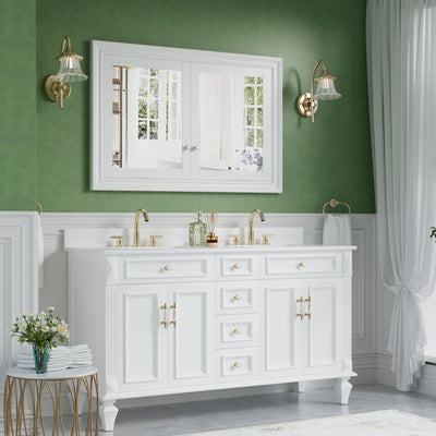 48 in.W x 32 in.H Recessed Solid Wood Bathroom Medicine Cabinet with Mirror in White