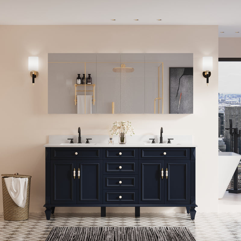 72 in. ×30 in. Copper-Free Tri-Views Mirror Medicine Cabinet with Adjustable Shelves and 4 Swing Doors
