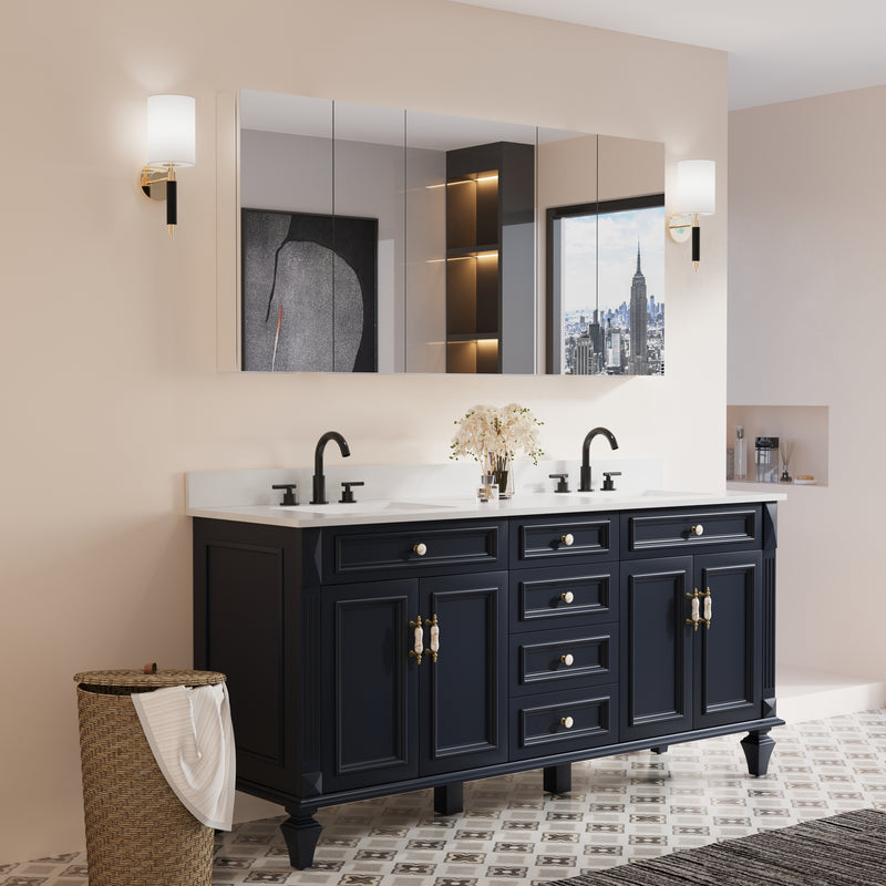 64 in. x30 in. Copper-Free Tri-Views Mirror Medicine Cabinet with Adjustable Shelves and 5 Doors