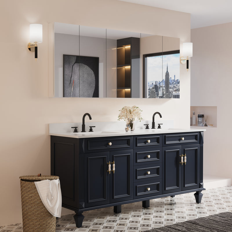 72 in. ×30 in. Copper-Free Tri-Views Mirror Medicine Cabinet with Adjustable Shelves and 5 Doors
