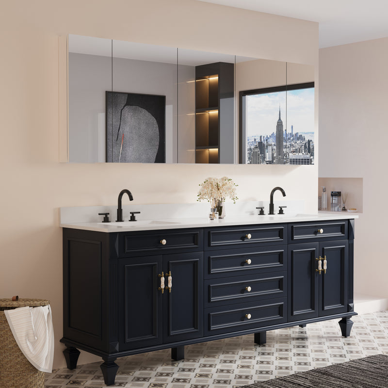 84 in. ×30 in. Copper-Free Tri-Views Mirror Medicine Cabinet with Adjustable Shelves and 5 Doors
