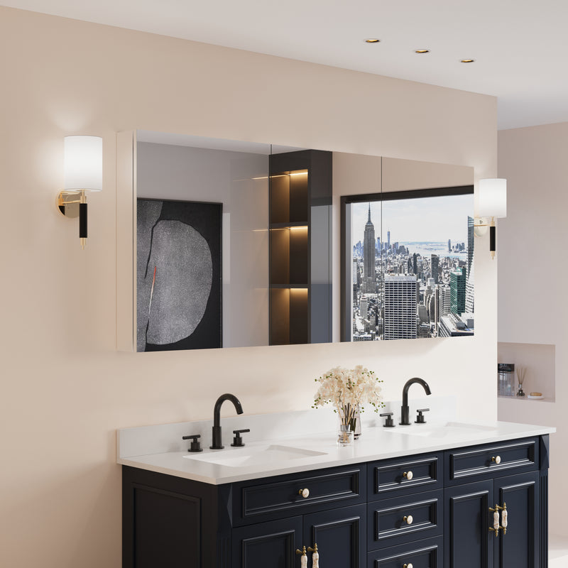 72 in. ×30 in. Copper-Free Tri-Views Mirror Medicine Cabinet with Adjustable Shelves and 4 Swing Doors