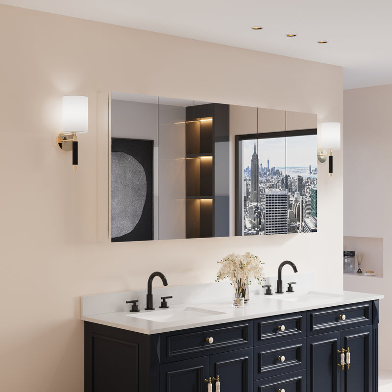 64 in. x30 in. Copper-Free Tri-Views Mirror Medicine Cabinet with Adjustable Shelves and 5 Doors