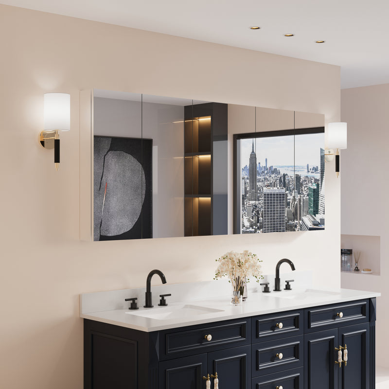 72 in. ×30 in. Copper-Free Tri-Views Mirror Medicine Cabinet with Adjustable Shelves and 5 Doors
