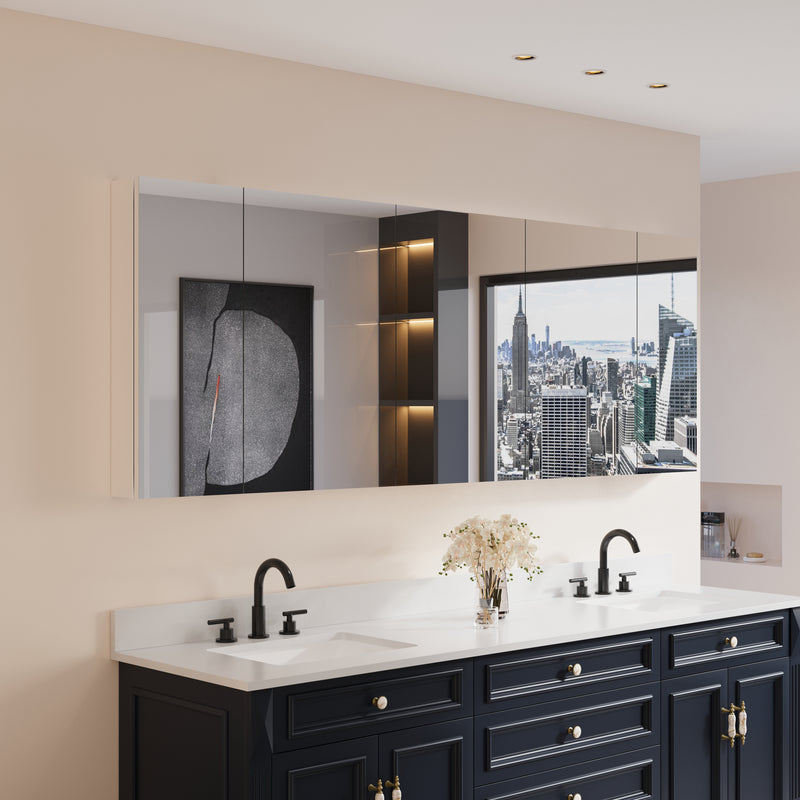 84 in. ×30 in. Copper-Free Tri-Views Mirror Medicine Cabinet with Adjustable Shelves and 5 Doors