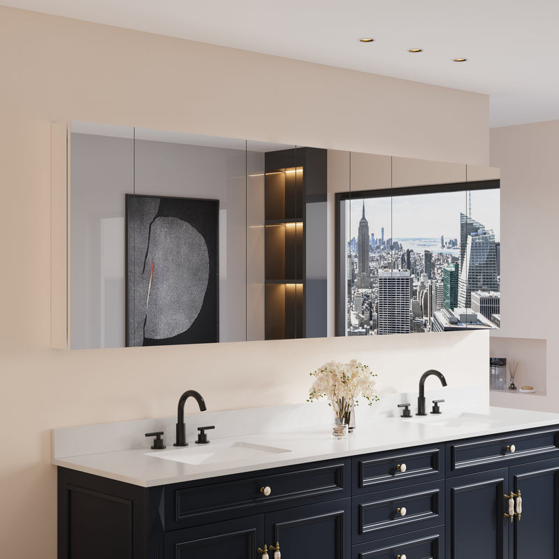 92 in. x30 in. Copper-Free Tri-views Mirror Medicine Cabinet with Adjustable Shelves and 6 Doors