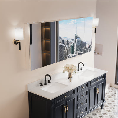 72 in. ×30 in. Copper-Free Tri-Views Mirror Medicine Cabinet with Adjustable Shelves and 5 Doors