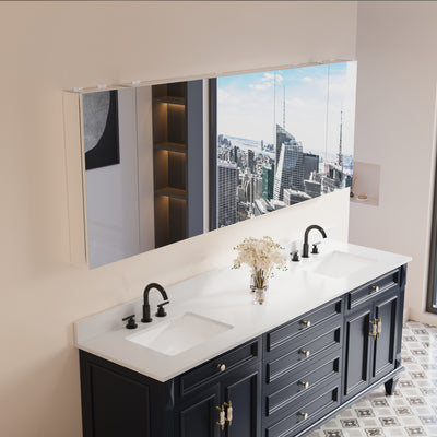 84 in. ×30 in. Copper-Free Tri-Views Mirror Medicine Cabinet with Adjustable Shelves and 5 Doors