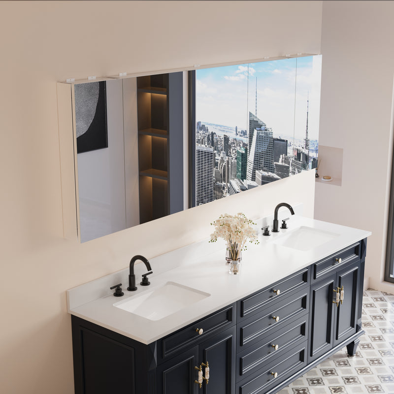 84 in. ×30 in. Copper-Free Tri-Views Mirror Medicine Cabinet with Adjustable Shelves and 5 Doors