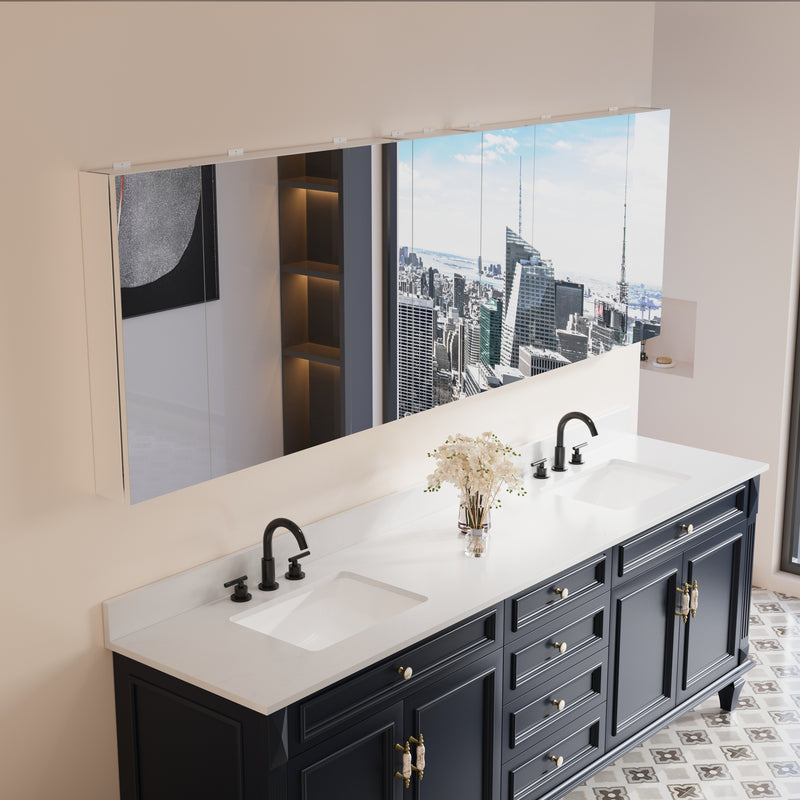 92 in. x30 in. Copper-Free Tri-views Mirror Medicine Cabinet with Adjustable Shelves and 6 Doors