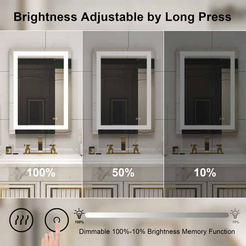 20 in. W x 28 in. H Frameless Rectangular LED Light Bathroom Mirror