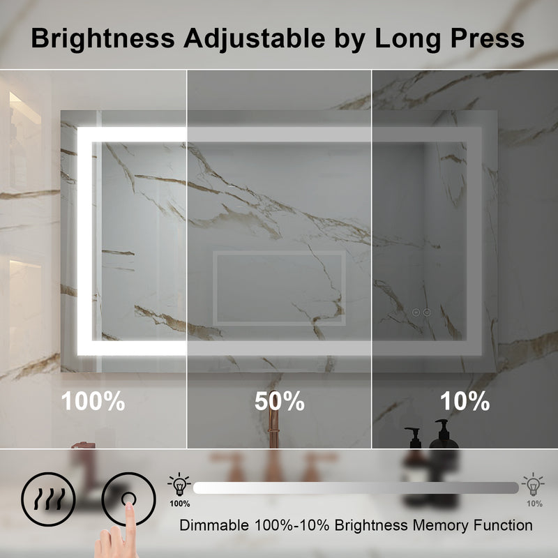 40 in. W x 24 in. H Frameless Rectangular LED Light Bathroom Mirror