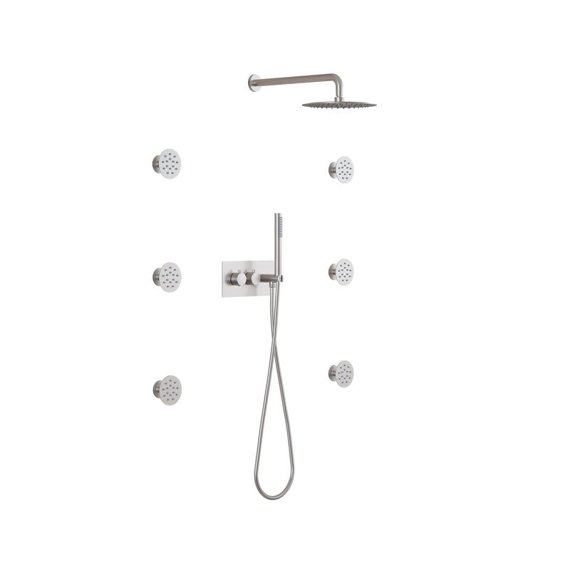 Thermostatic 3-Function Shower System with 10" Ultra-Thin Round Shower Head, Handheld & Body Jets, Solid 304 Stainless Steel
