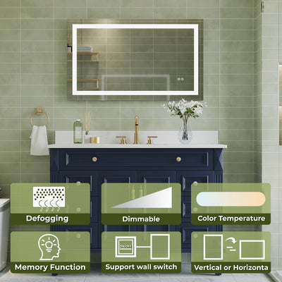 40 in. W x 24 in. H Frameless Rectangular LED Light Bathroom Mirror