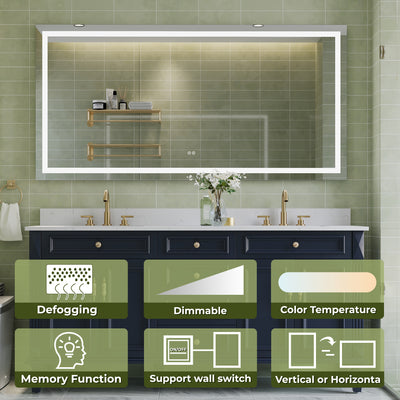 72 in. W x 36 in. H Frameless Rectangular LED Light Bathroom Mirror in Silver
