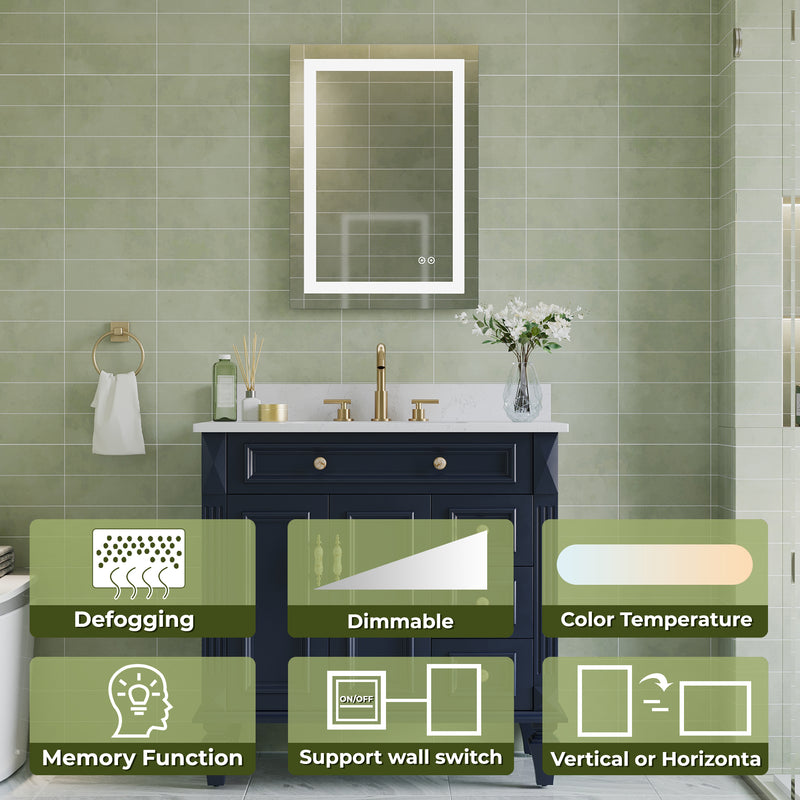 20 in. W x 28 in. H Frameless Rectangular LED Light Bathroom Mirror