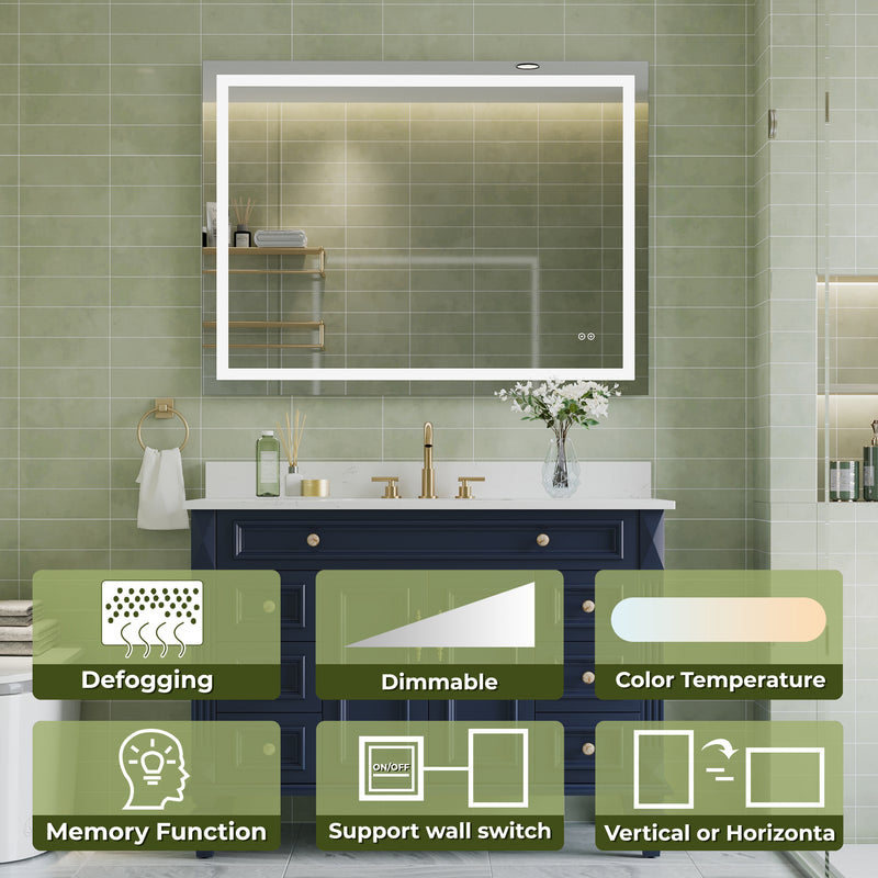 48 in. W x 36 in. H Frameless Rectangular LED Light Bathroom Mirror