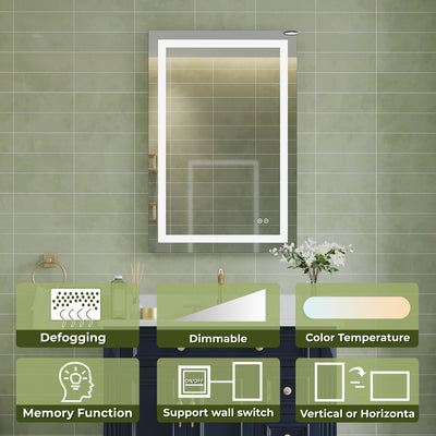 24 in. W x 36 in. H Frameless Rectangular LED Light Bathroom Mirror