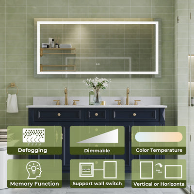 60 in. W x 28 in. H Frameless Rectangular LED Light Bathroom Mirror