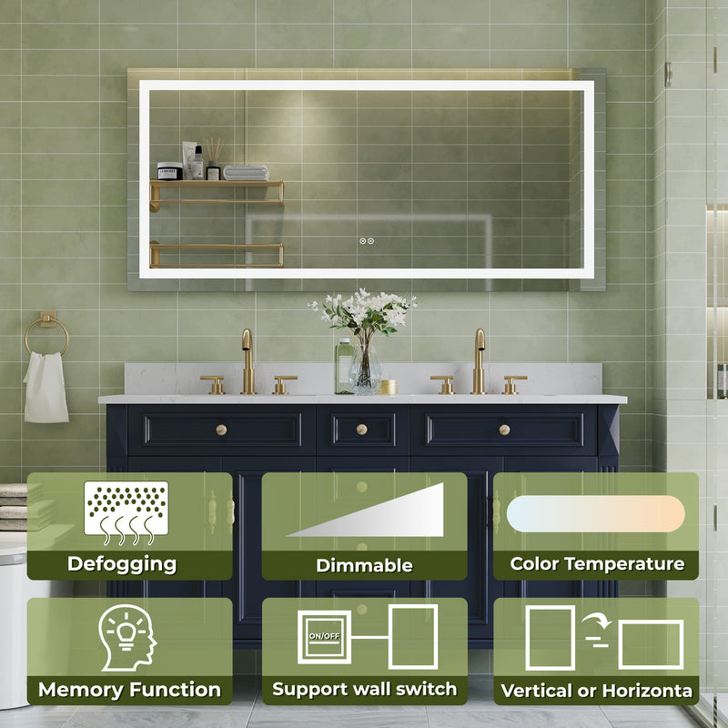 60 in. W x 28 in. H Frameless Rectangular LED Light Bathroom Mirror