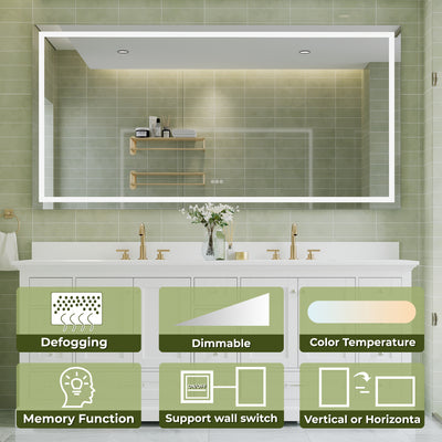 84 in. W x 42 in. H Rectangular Frameless Anti-Fog LED Light Bathroom Vanity Mirror in Aluminum