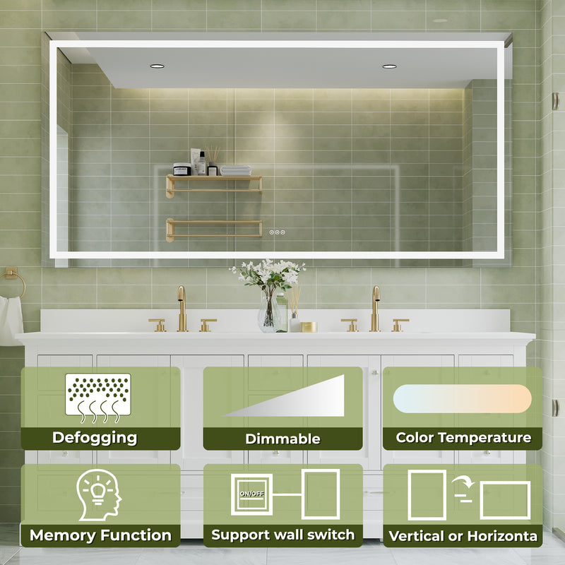 84 in. W x 42 in. H Rectangular Frameless Anti-Fog LED Light Bathroom Vanity Mirror in Aluminum