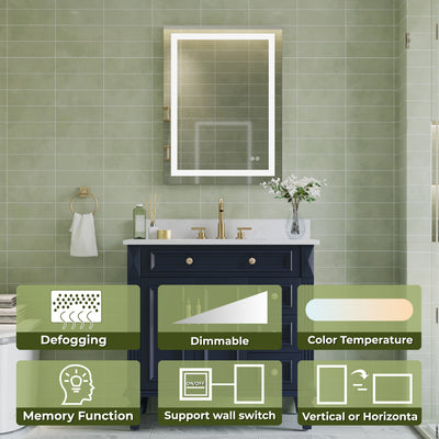 24 in. W x 32 in. H Frameless Rectangular LED Light Bathroom Mirror