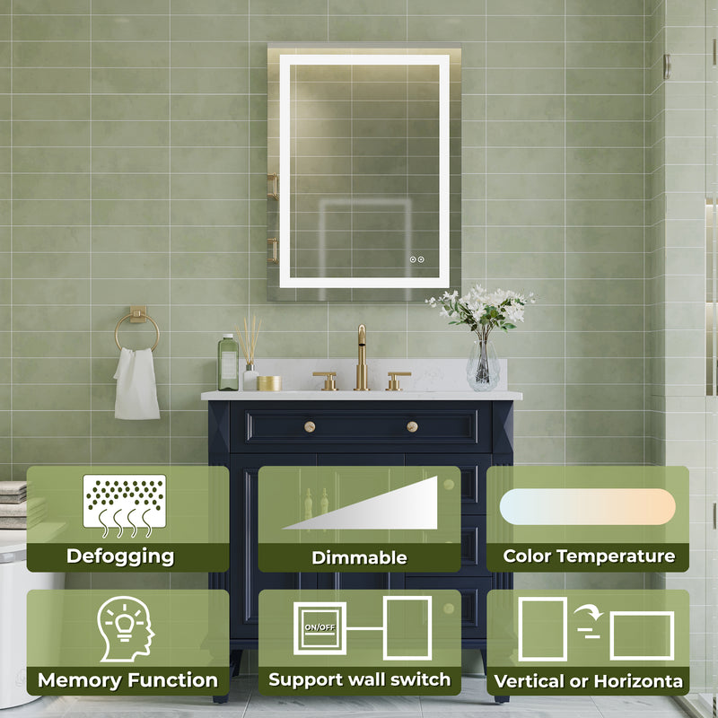 24 in. W x 32 in. H Frameless Rectangular LED Light Bathroom Mirror