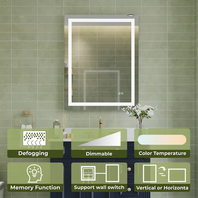 28 in. W x 36 in. H Frameless Rectangular LED Light Bathroom Mirror