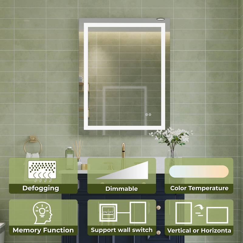 28 in. W x 36 in. H Frameless Rectangular LED Light Bathroom Mirror