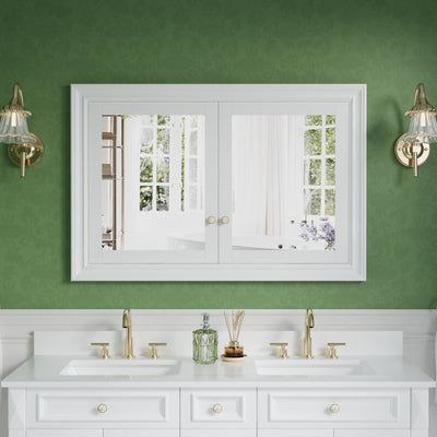 48 in.W x 32 in.H Recessed Solid Wood Bathroom Medicine Cabinet with Mirror in White