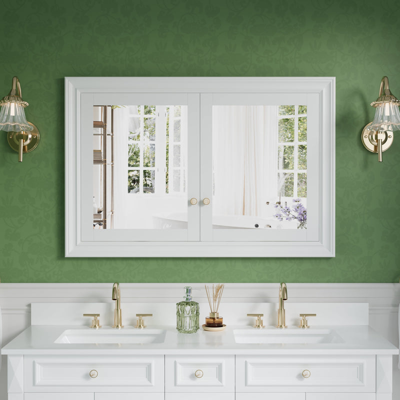 48 in.W x 32 in.H Recessed Solid Wood Bathroom Medicine Cabinet with Mirror in White