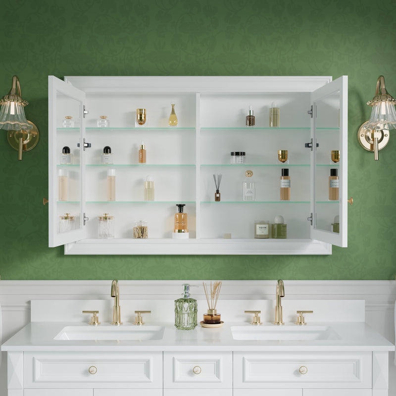 48 in.W x 32 in.H Recessed Solid Wood Bathroom Medicine Cabinet with Mirror in White