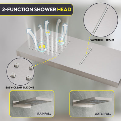 Wall-Mounted 3-Function Shower Set with Dual-Mode Overhead, Brass Body Jets & Hand Shower