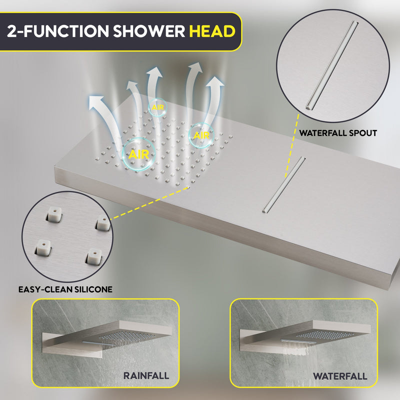 Wall-Mounted 3-Function Shower Set with Dual-Mode Overhead, Brass Body Jets & Hand Shower