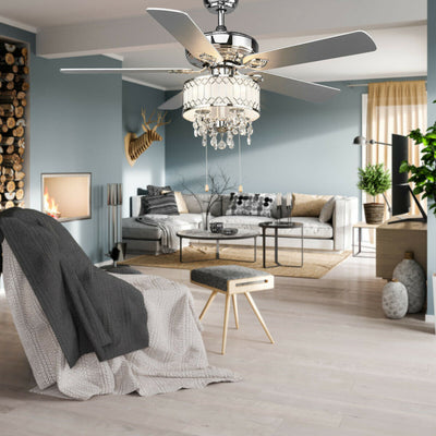 52 Inch Crystal Ceiling Fan Lamp with 5 Reversible Blades