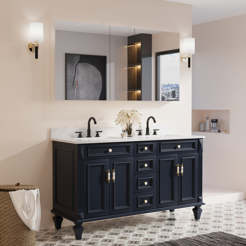 60 in. x30 in. Copper-Free Tri-Views Mirror Medicine Cabinet with Adjustable Shelves and 3 Doors