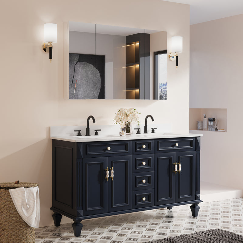 48 in. x30 in. Copper-Free Tri-Views Mirror Medicine Cabinet with Adjustable Shelves and 3 Doors