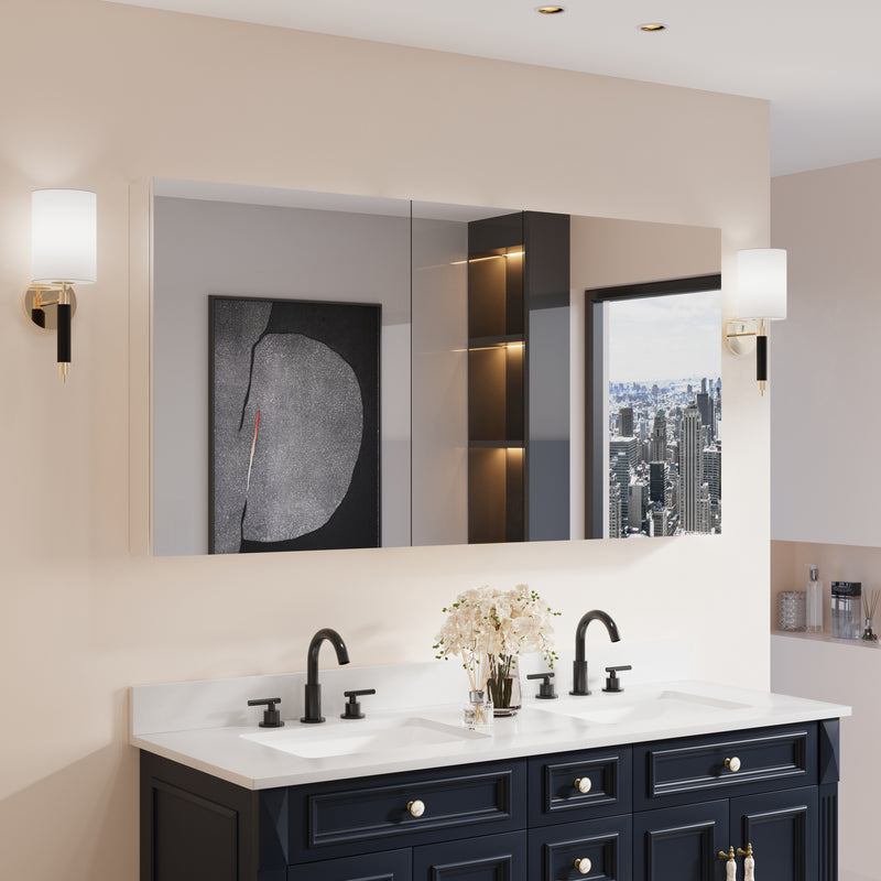 60 in. x30 in. Copper-Free Tri-Views Mirror Medicine Cabinet with Adjustable Shelves and 3 Doors