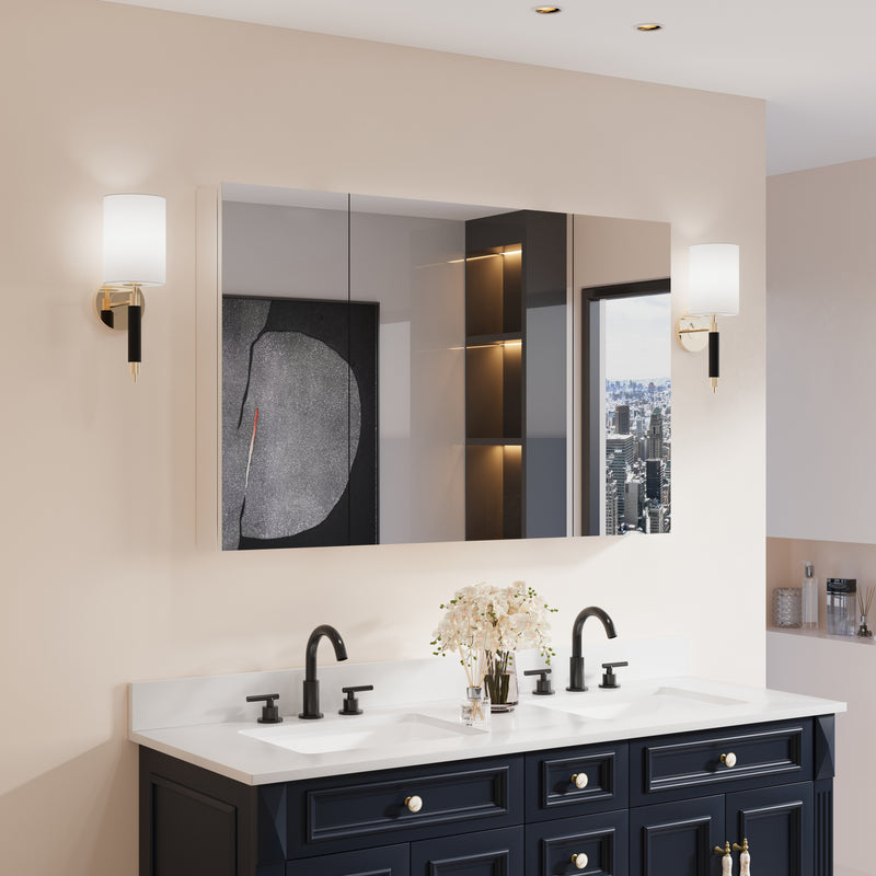 48 in. x30 in. Copper-Free Tri-Views Mirror Medicine Cabinet with Adjustable Shelves and 3 Doors