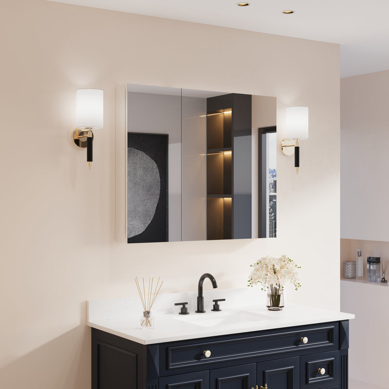 36 in. x30 in. Copper-Free Tri-Views Mirror Medicine Cabinet with Adjustable Shelves and and Dual Swing Doors